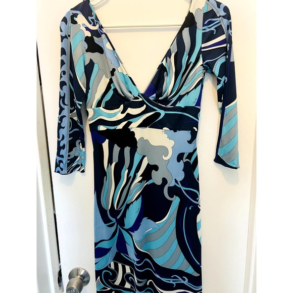 Emilio Pucci Blue multicolor midi dress Sz 6 y2k - Picture 6 of 13